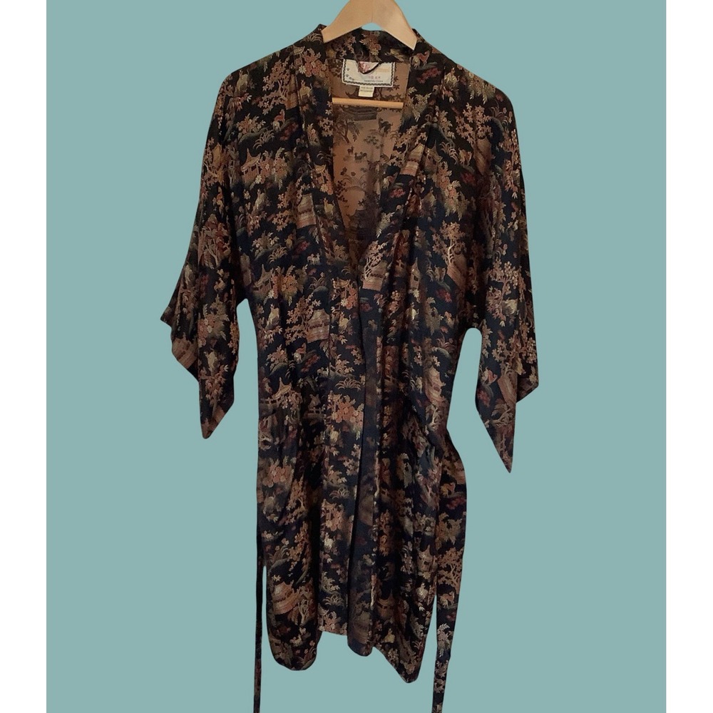 Solz Squirrel Vintage Chinese Black Kimono Robe Sz S